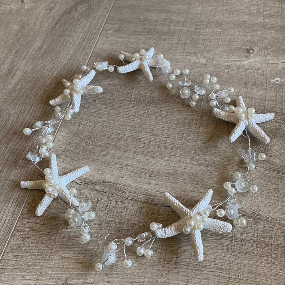 Pearl Sea Theme Starfish Hair Headband costume wedding approx 21” long
